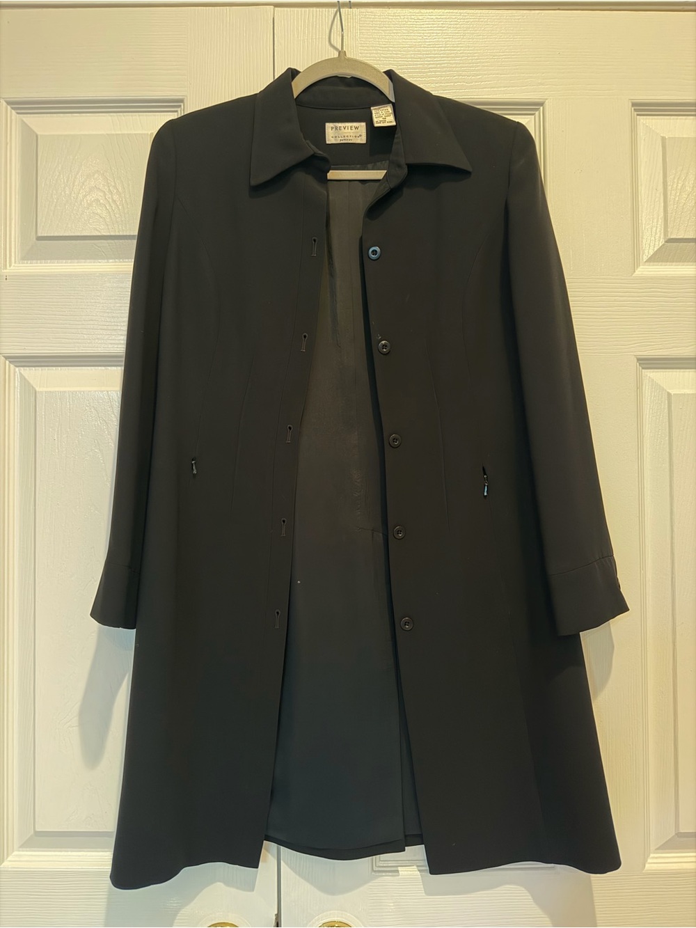 Preview Collection Vintage Black Button Front Duster Jacket Dress Petite 4P